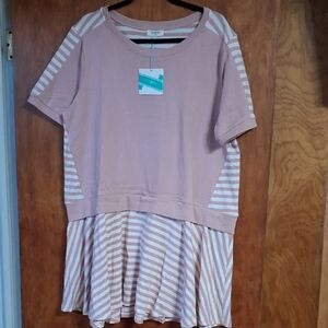 Umgee Pink and White Striped Midi Dress